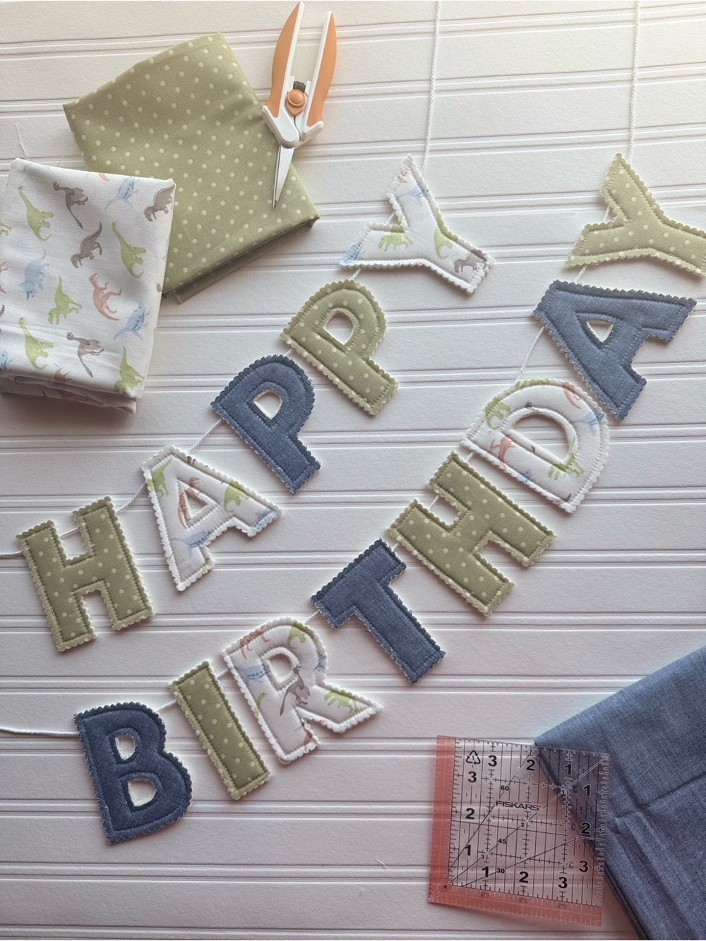 Happy Birthday Fabric Letter Banner - Green, Blue, White